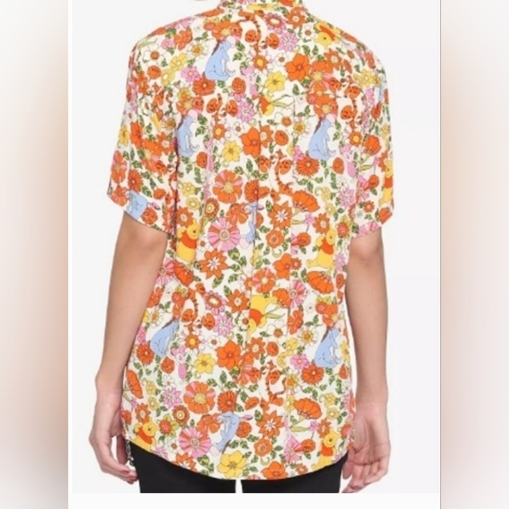 Disney Winnie The Pooh Floral Print Button Down Shirt Size S/M
